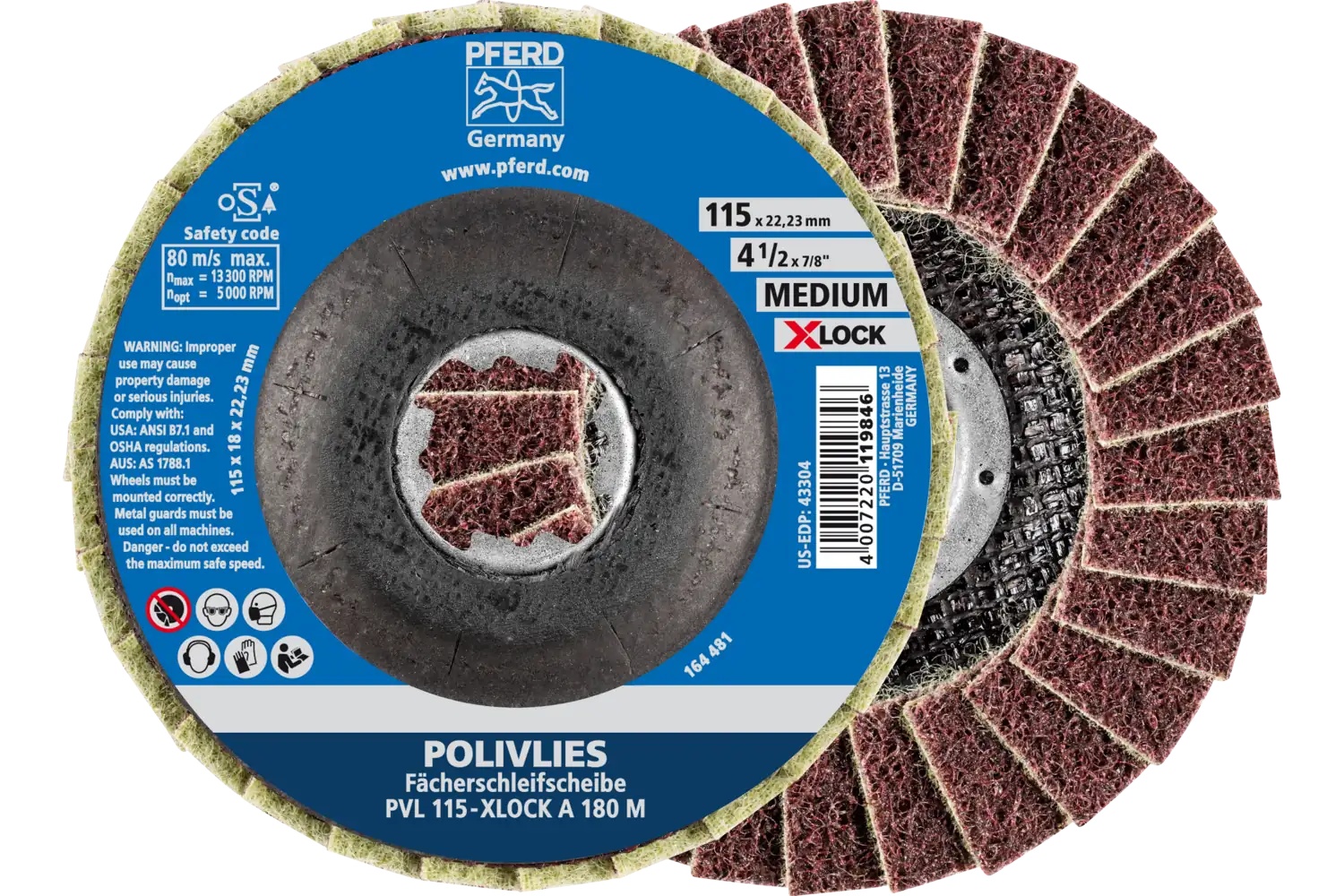 Picture of Pferd Polivlies® Non-Woven Flap Disc, 4-1/2" X-Lock, 180 Grit, Medium, Aluminum oxide